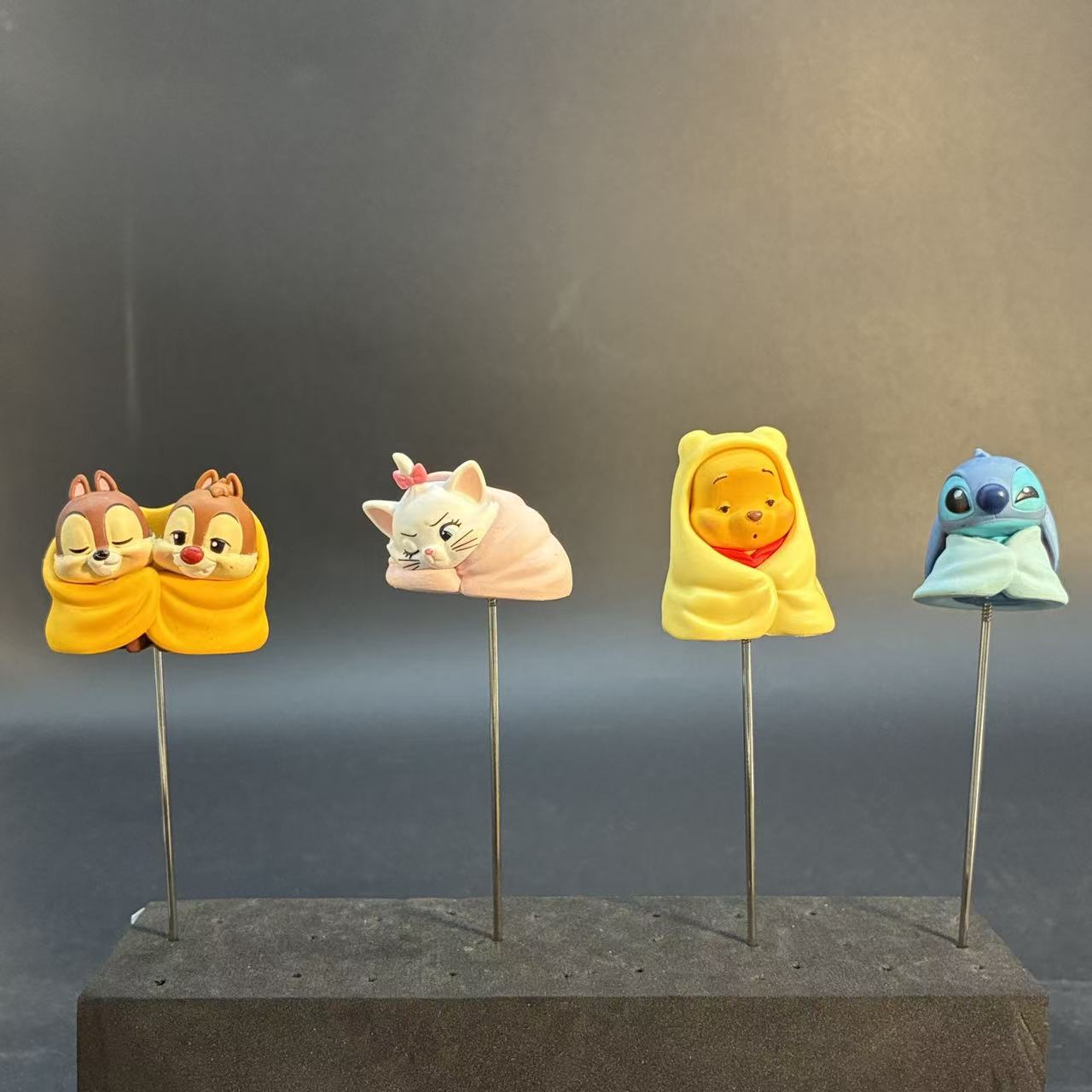 Disney Characters in Blanket Resin Figurine Pin Toppers – 4PCS Cute Mini Figures