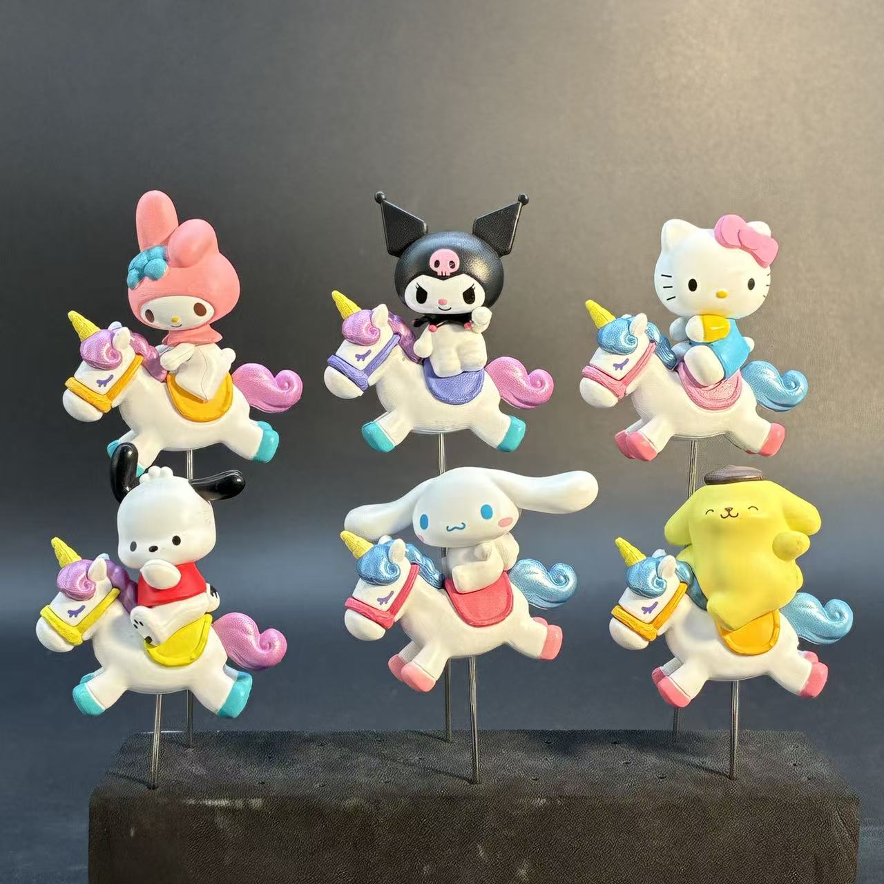 Sanrio Characters on Unicorn Resin Figurine Pin Toppers – 6PCS Cute Set