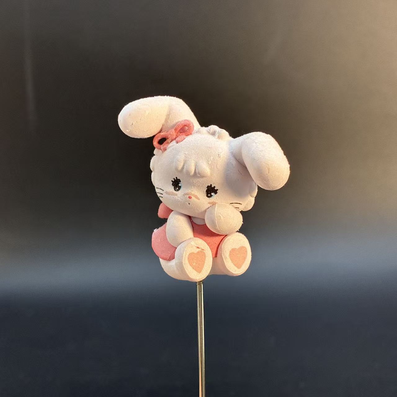 Kawaii Fluffy Animal Mini Figure Plant Topper – Cute Rabbit Figurine for Succulent Pot Decor