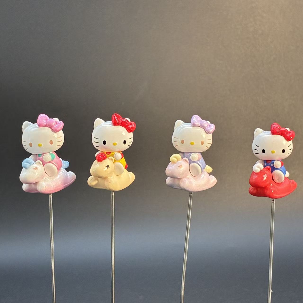 4PCS Hello Kitty Plant Topper Set – Cute Sanrio Kitty on Unicorn Figurines for Succulent Pot Decor