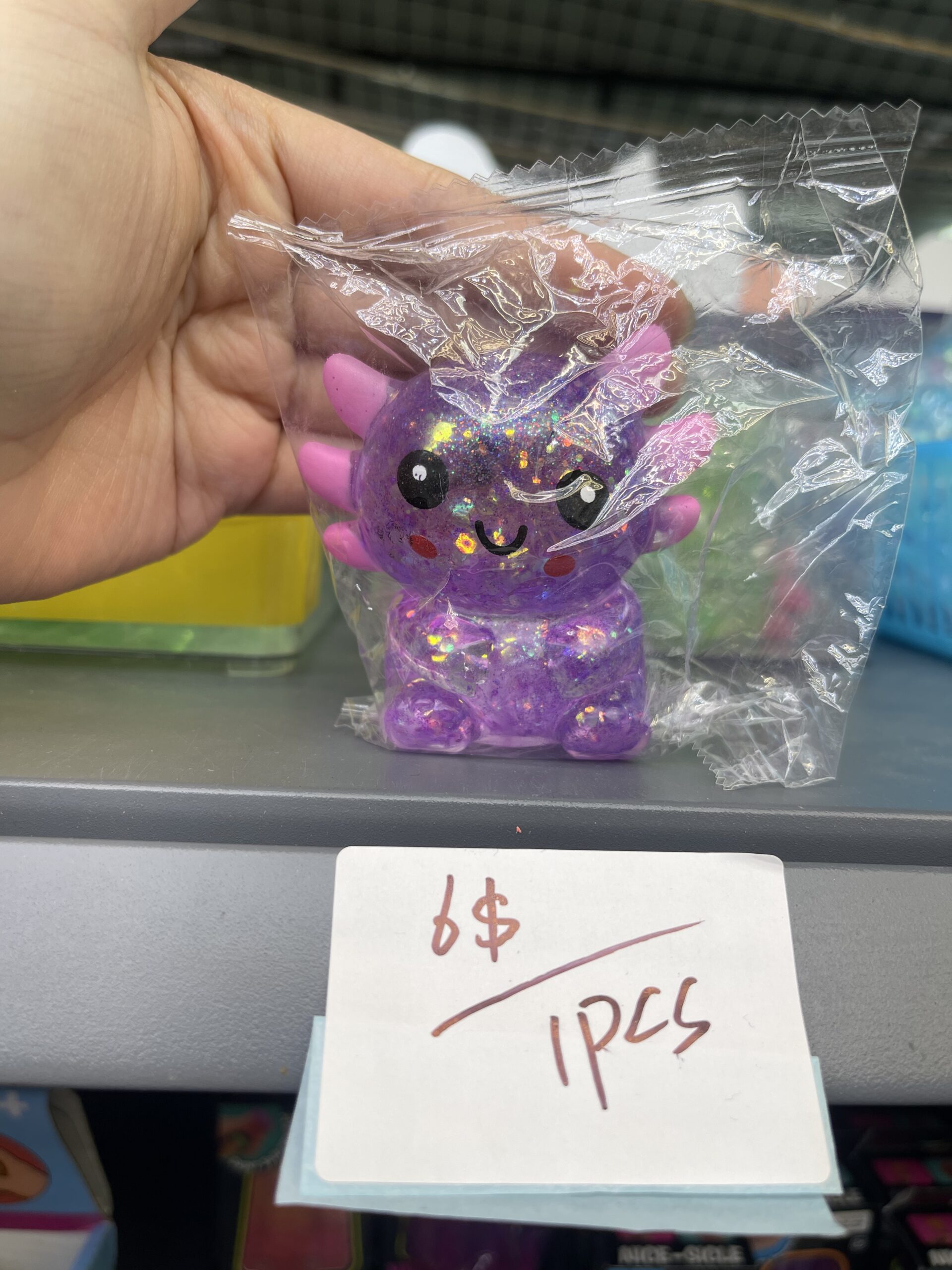 Purple Glitter Axolotl Squishy Toy, Cute Stretchy Stress Relief Fidget Toy