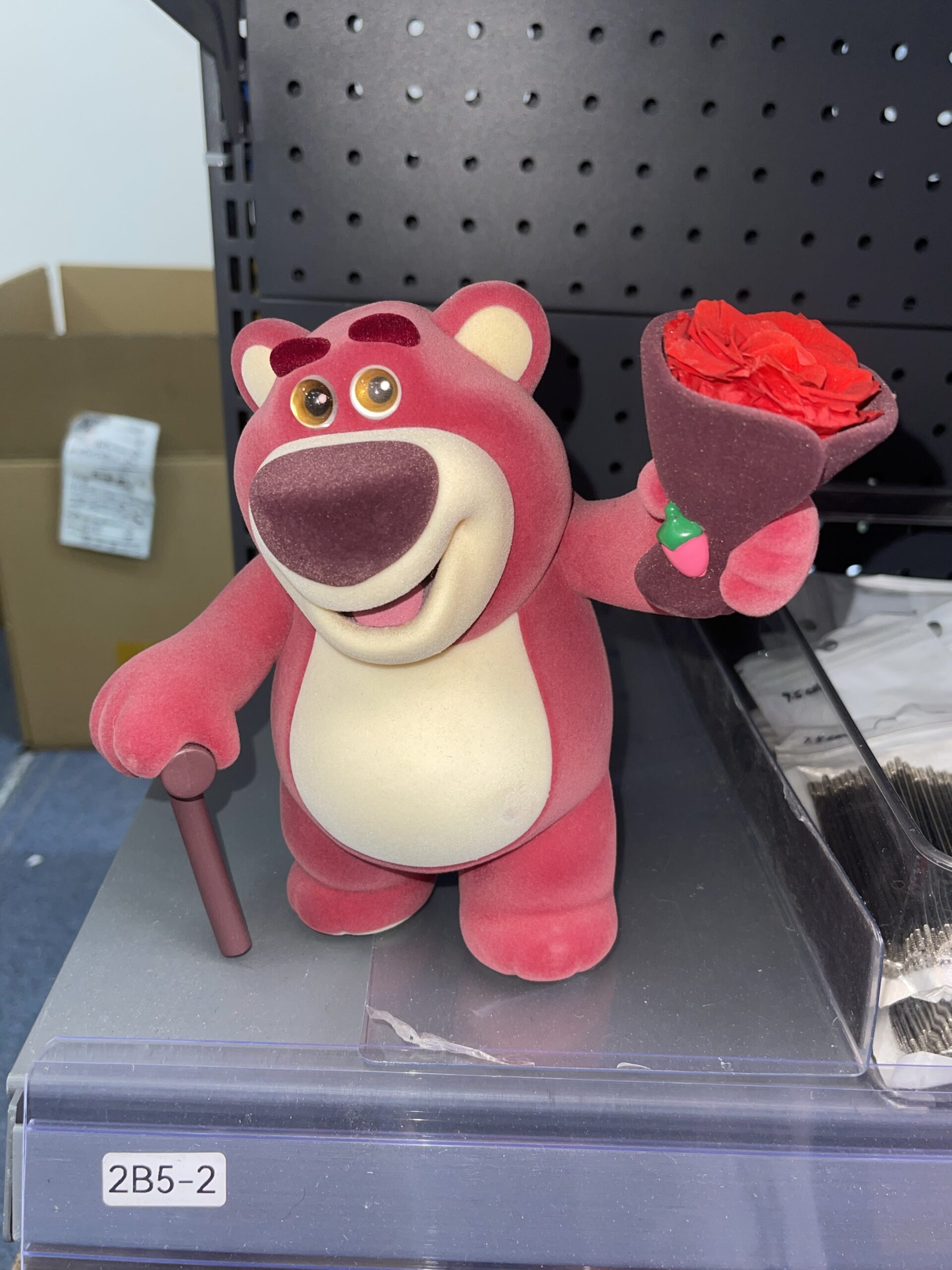 Lotso Huggin Bear Holding Flower Figure, Toy Story Flocked Collectible Figurine