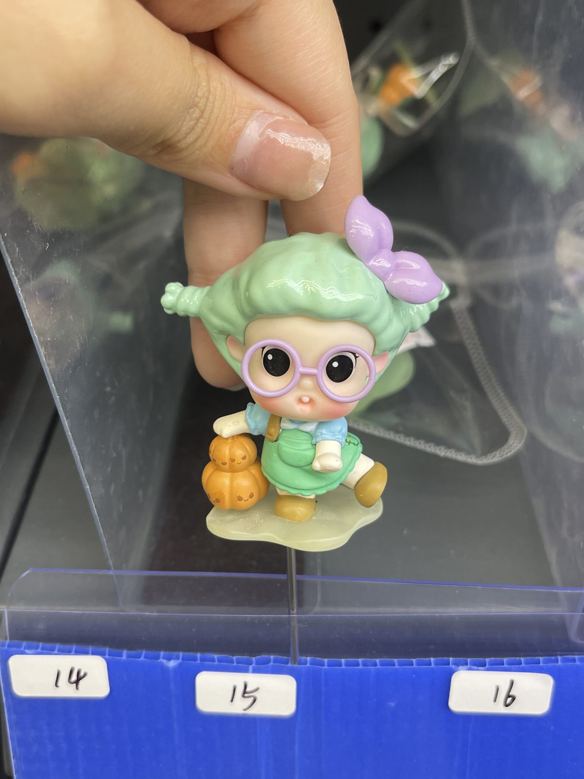 Green Hair Girl with Pumpkin Resin Figurine, Kawaii Cartoon Plant Decor Pin
