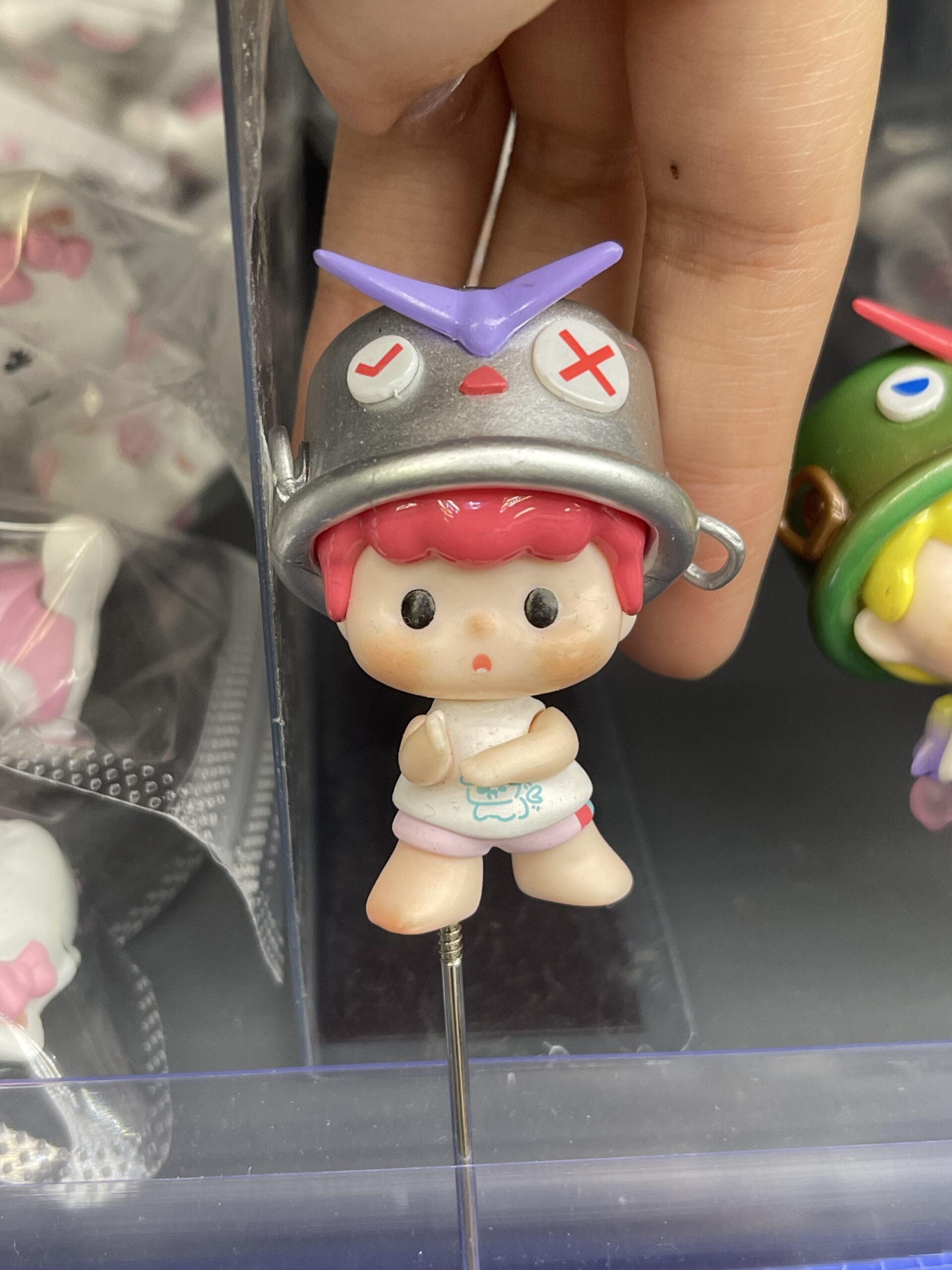 Silver Helmet Red Hair Boy Resin Figurine, Cute Cartoon Plant Decor Pin