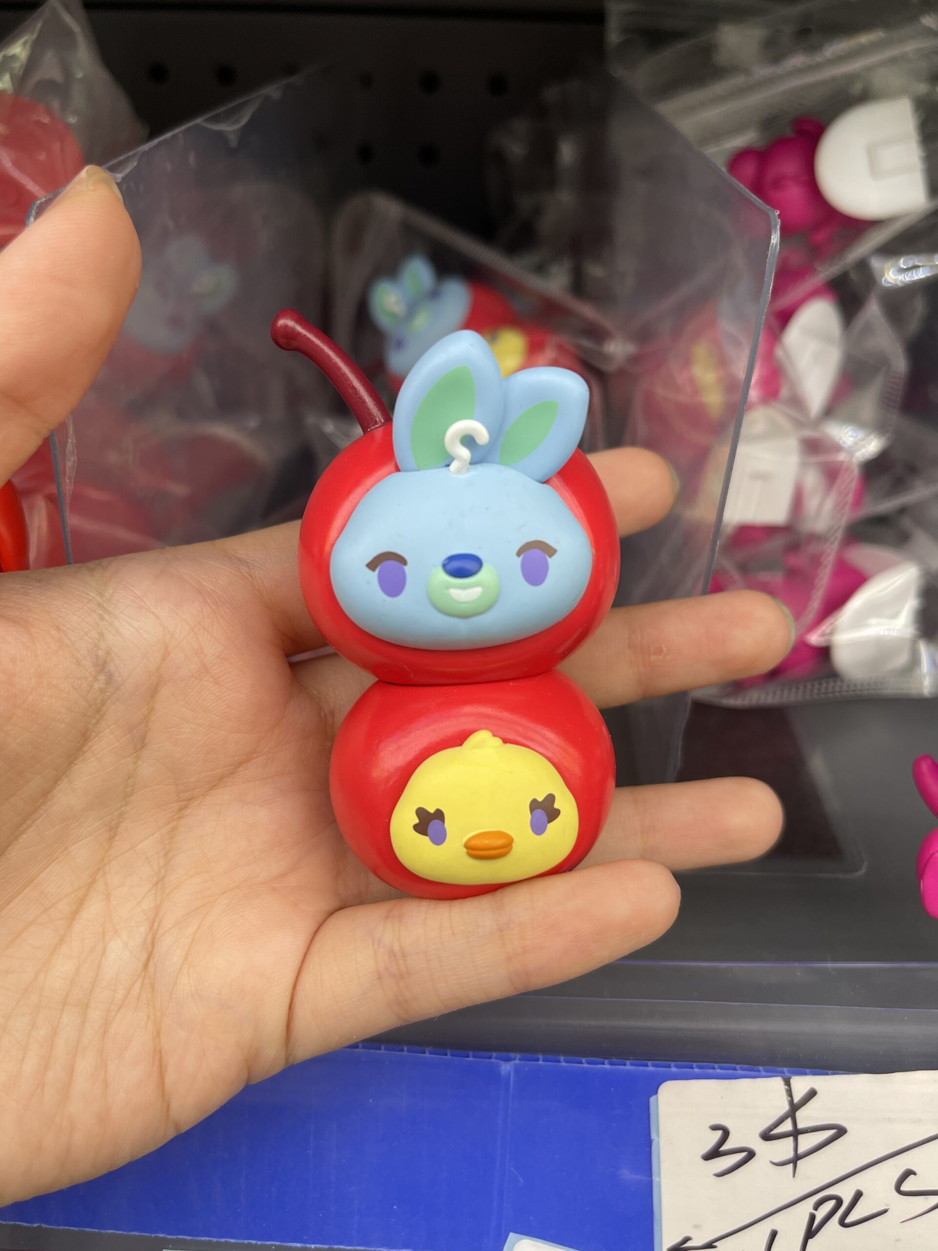 Cherry Stacked Bunny & Chick Resin Figurine, Cute Fruit Character Decor