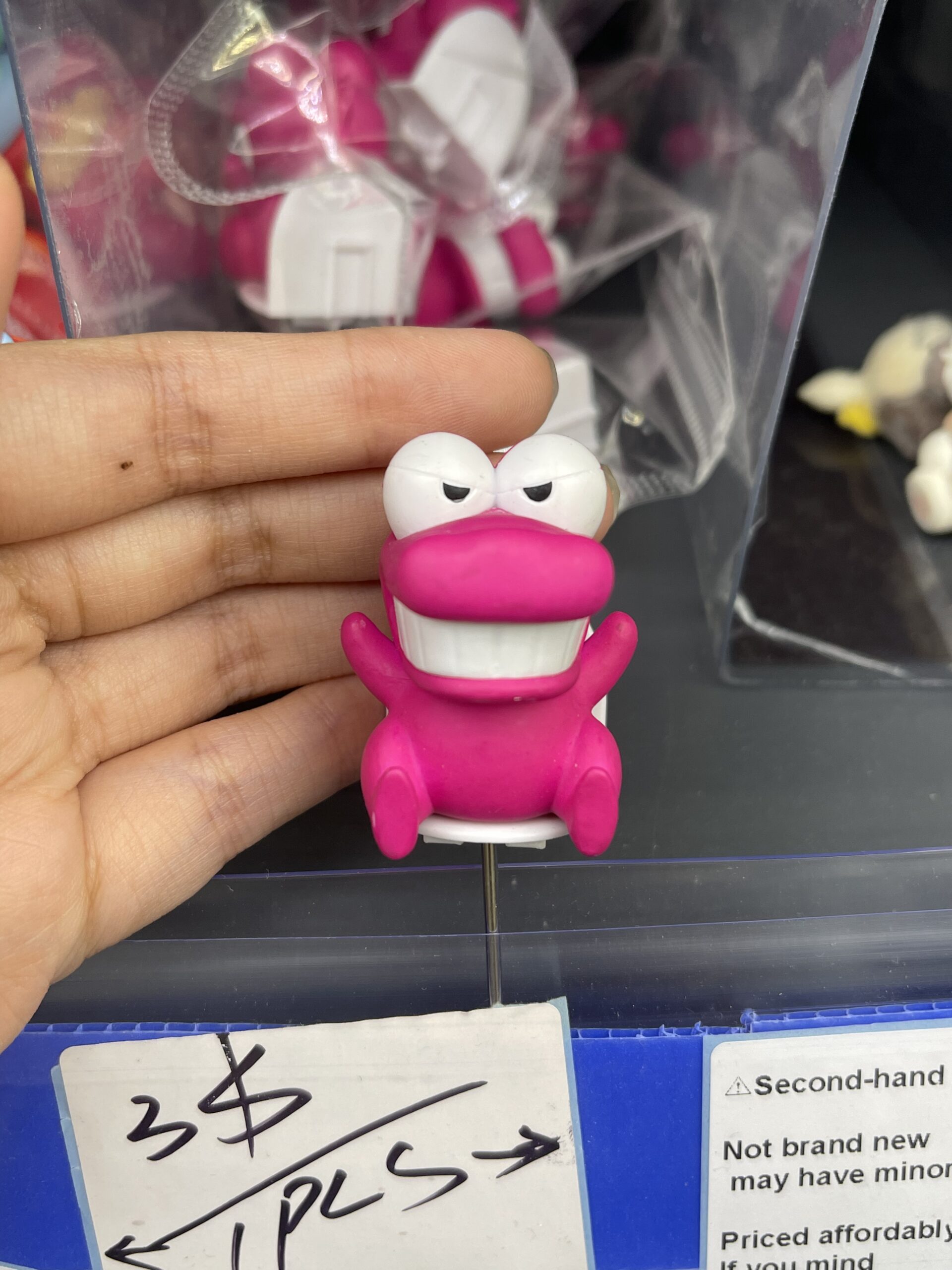 Pink Frog with Big Teeth Resin Figurine, Cute Cartoon Plant Decor Pin