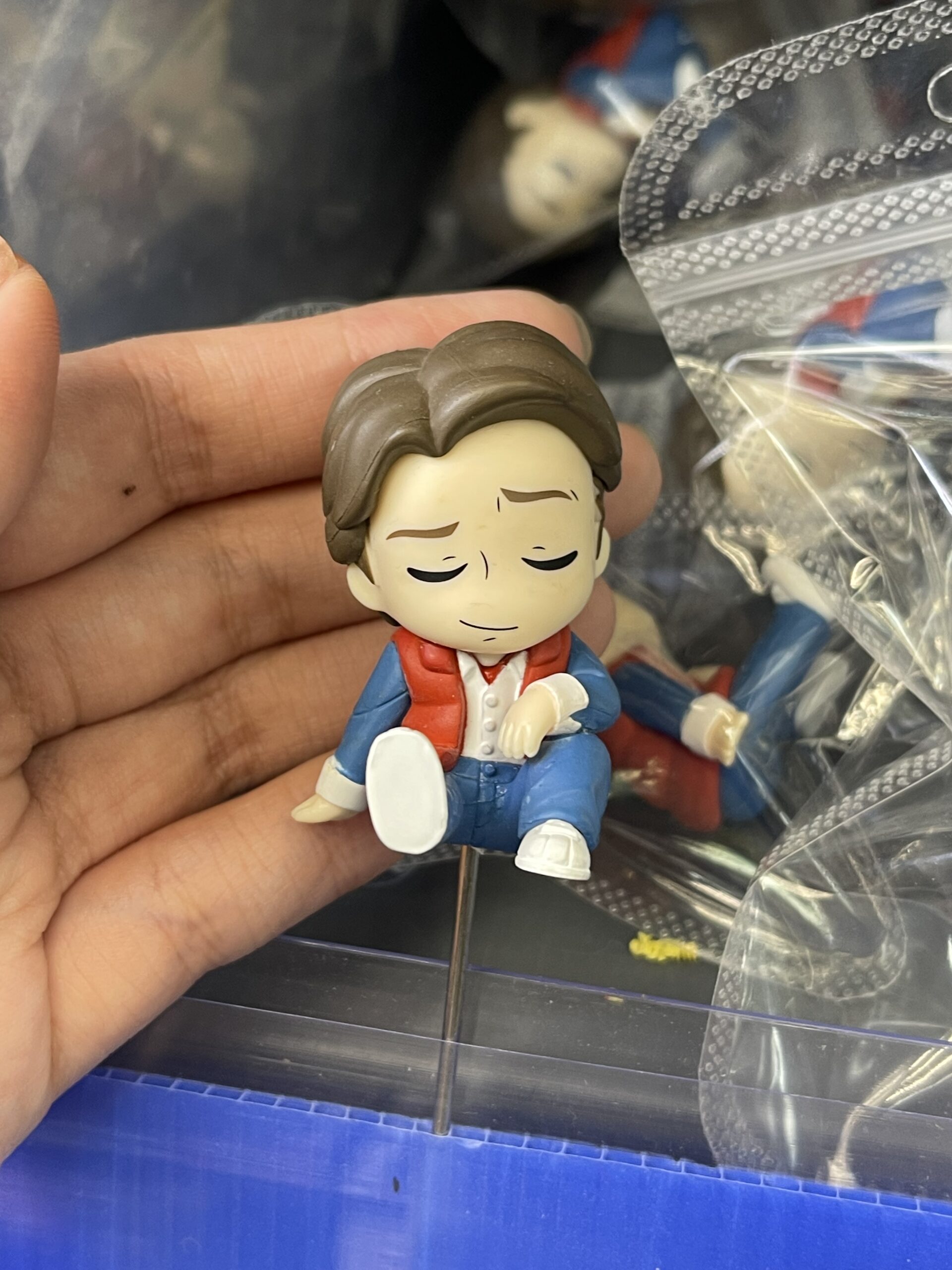 Q Version Boy in Red & Blue Jacket Resin Figurine, Cute Character Decor