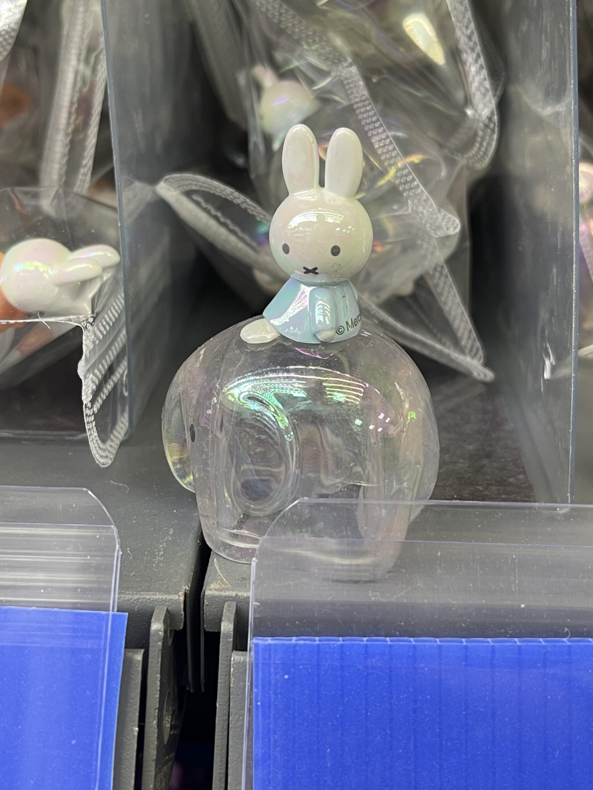 Miffy Bunny in Blue Dress on Iridescent Elephant Figurine