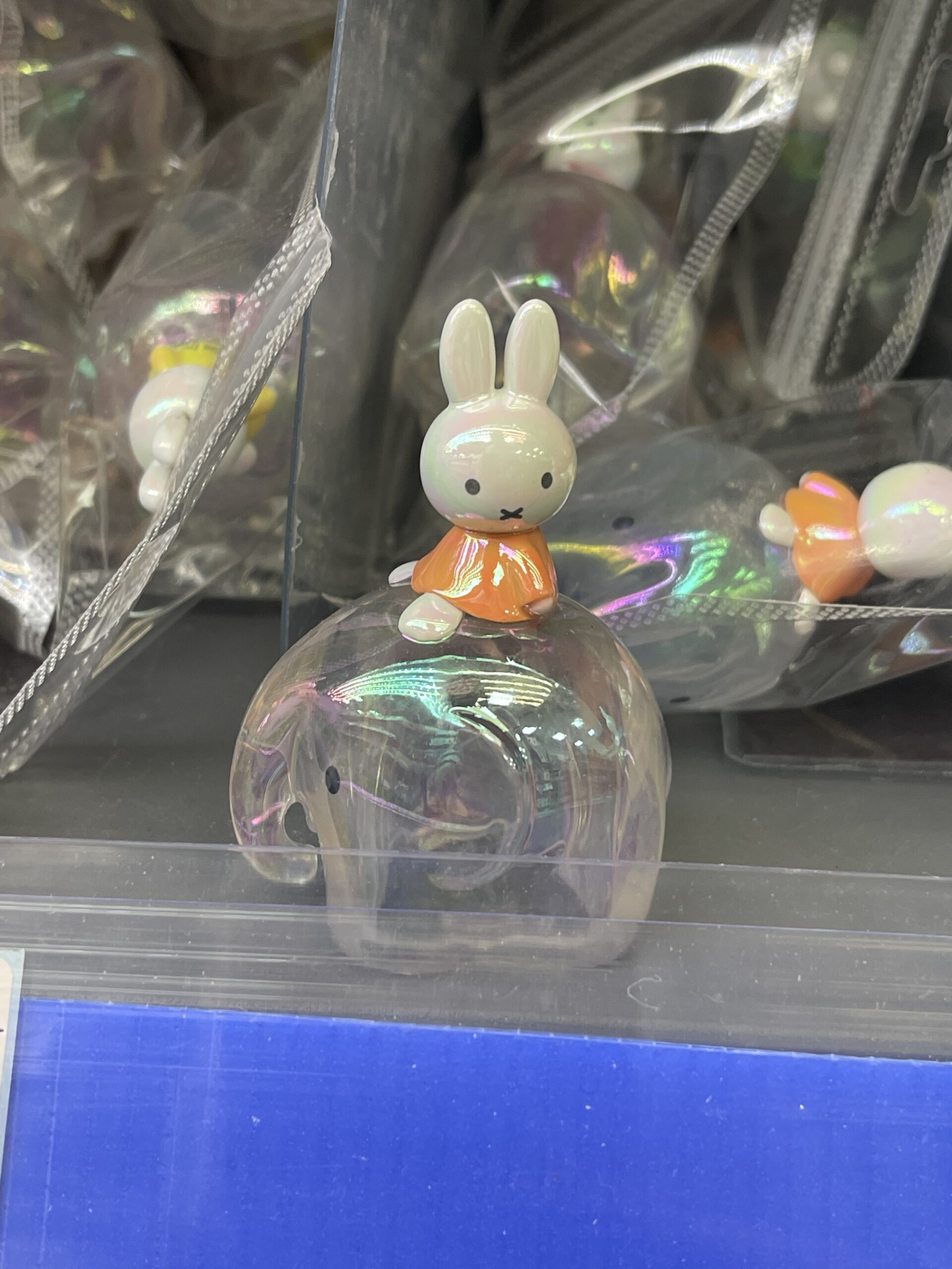 Miffy Bunny in Orange Dress on Iridescent Elephant Figurine