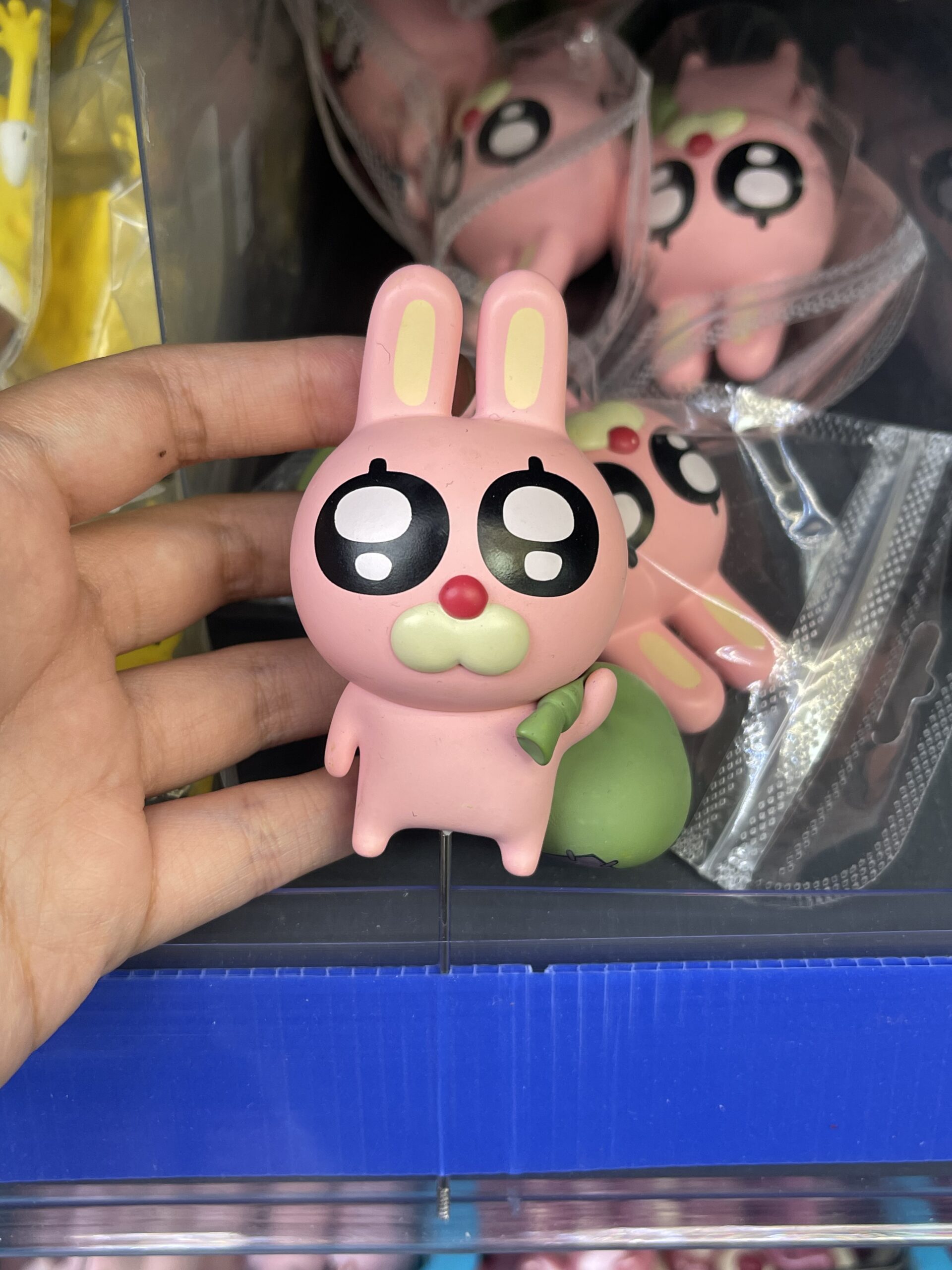 Pink Bunny with Bamboo Resin Figurine, Kawaii Plant Decor Pin