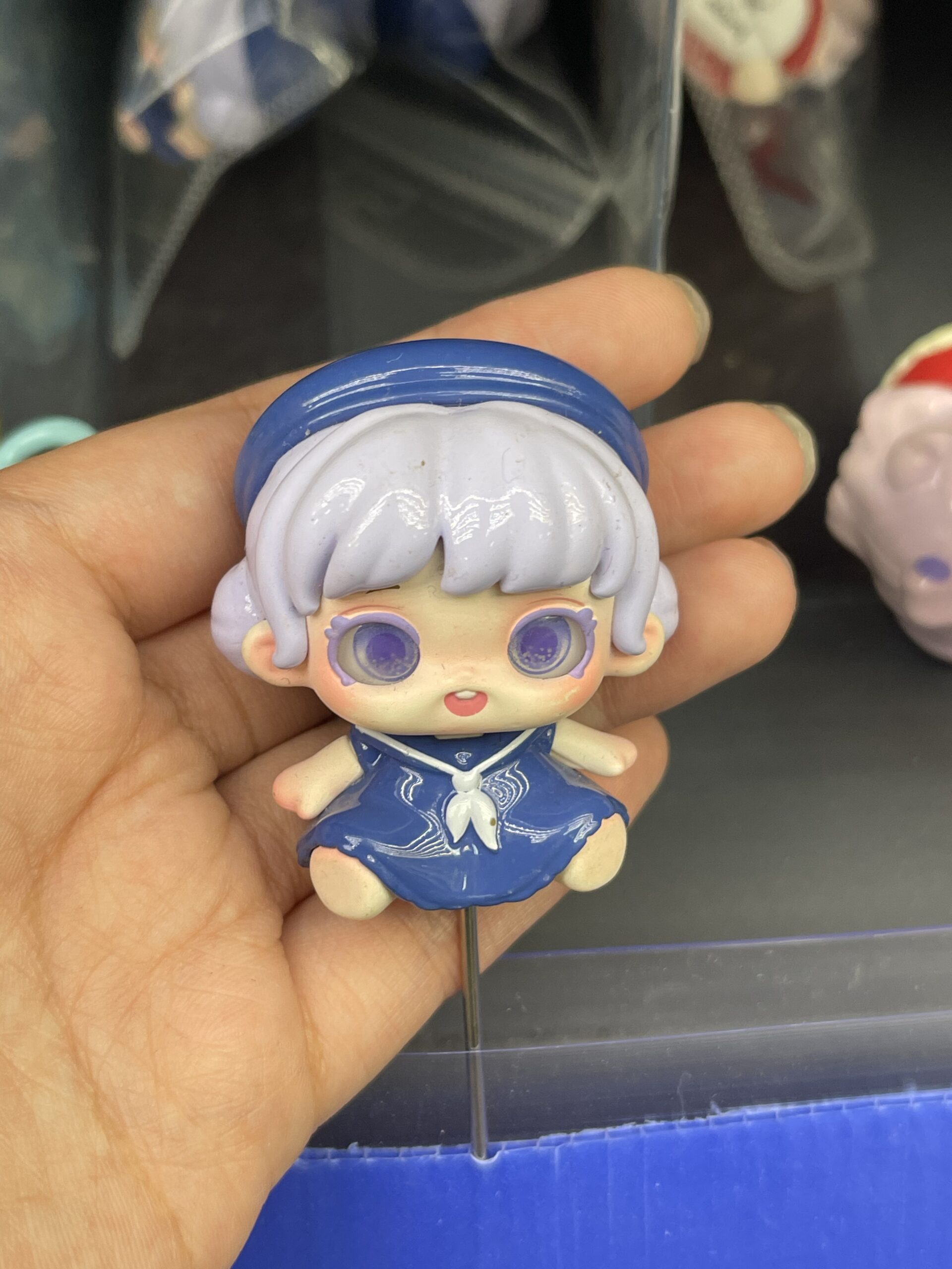 Purple Hair Chibi Girl in Navy Sailor Dress Resin Figurine