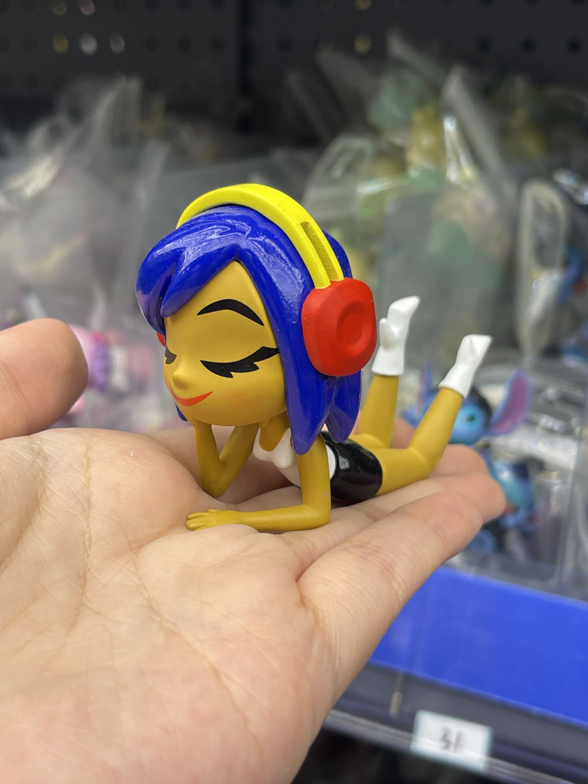 Yellow Skin Blue Hair Girl with Headphones Resin Figurine