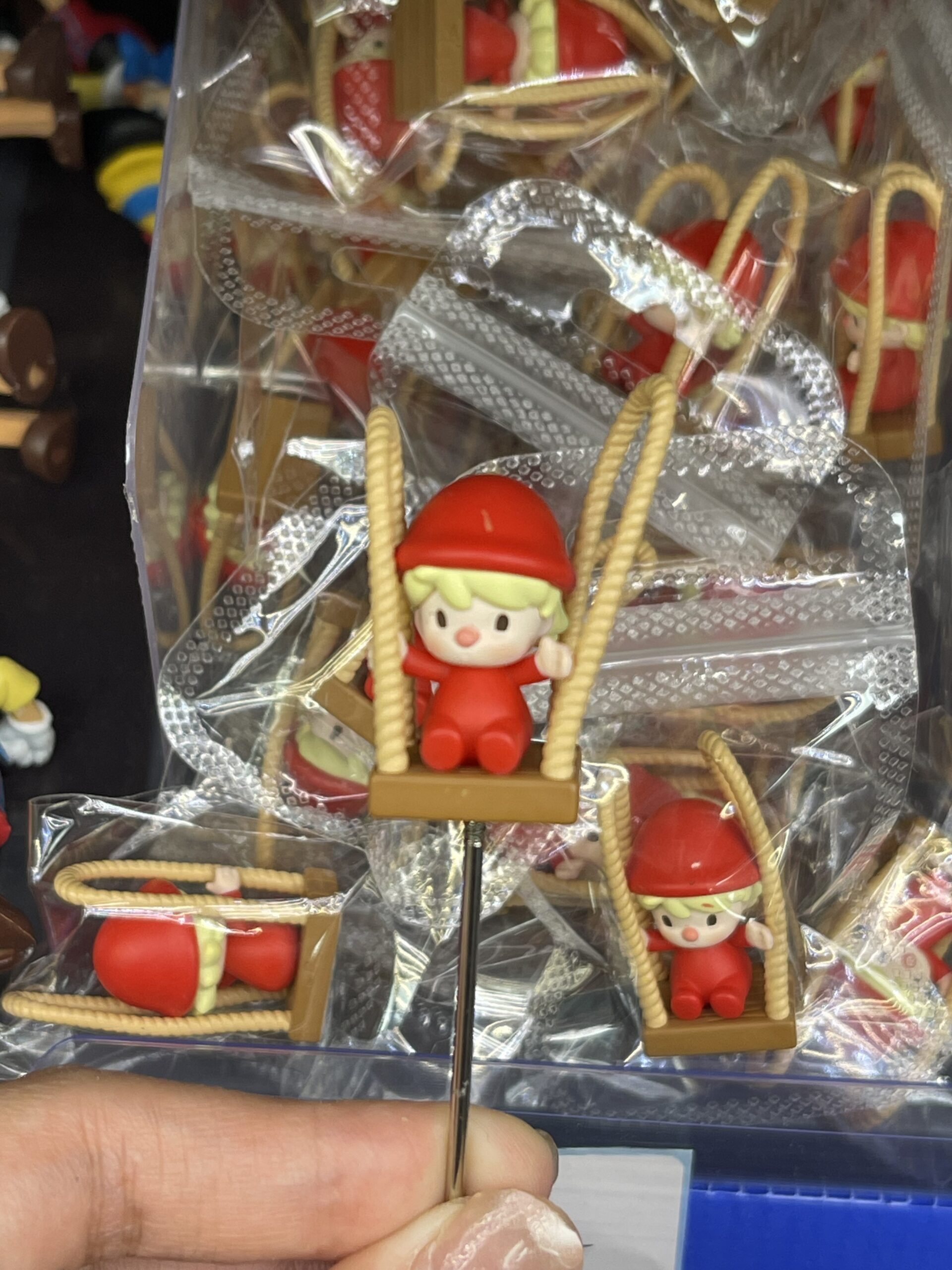 Little Red Hat Kid on Swing Resin Figurine, Kawaii Plant Decor Pin