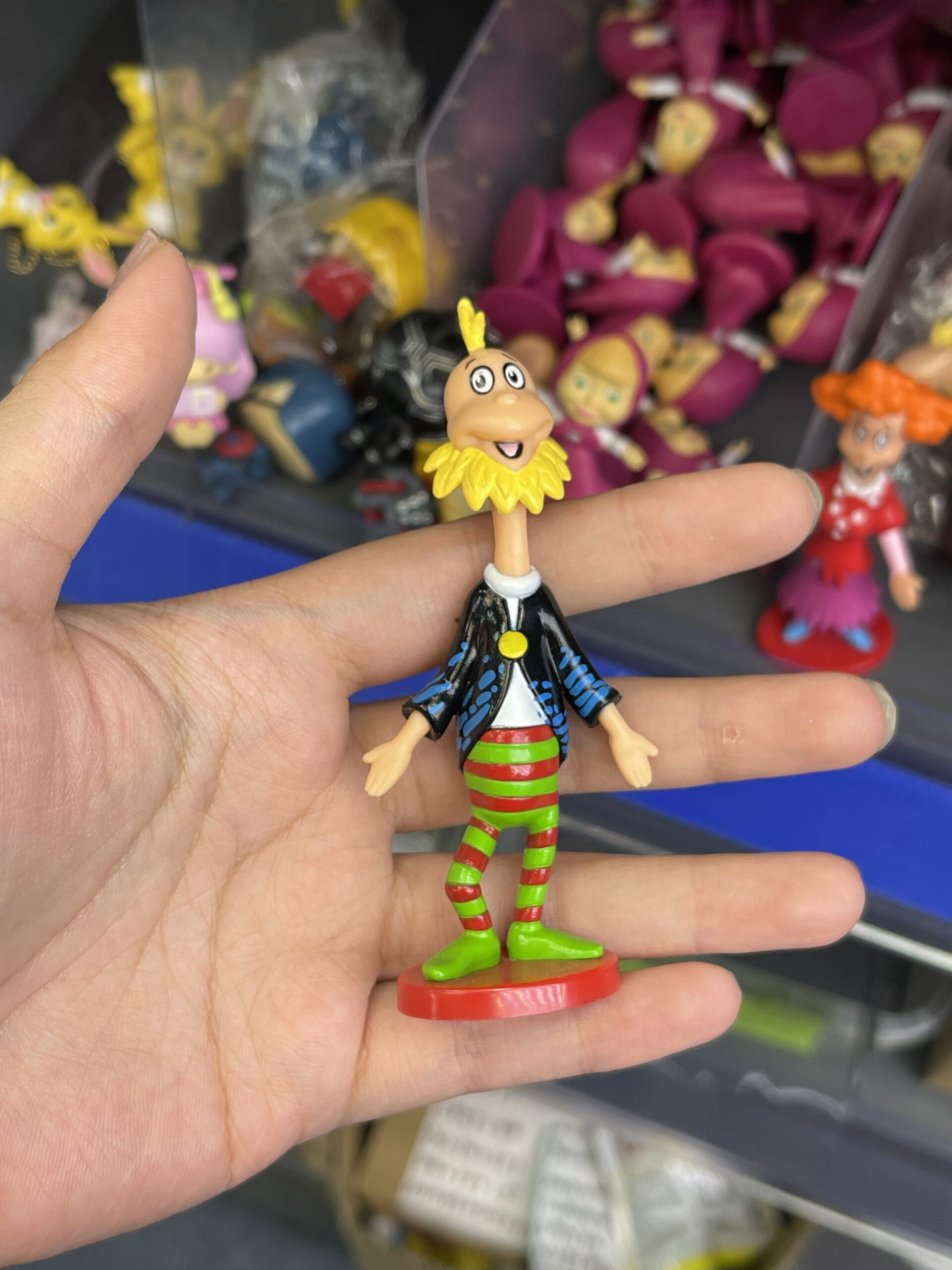 Long Neck Cartoon Man in Striped Pants Resin Figurine