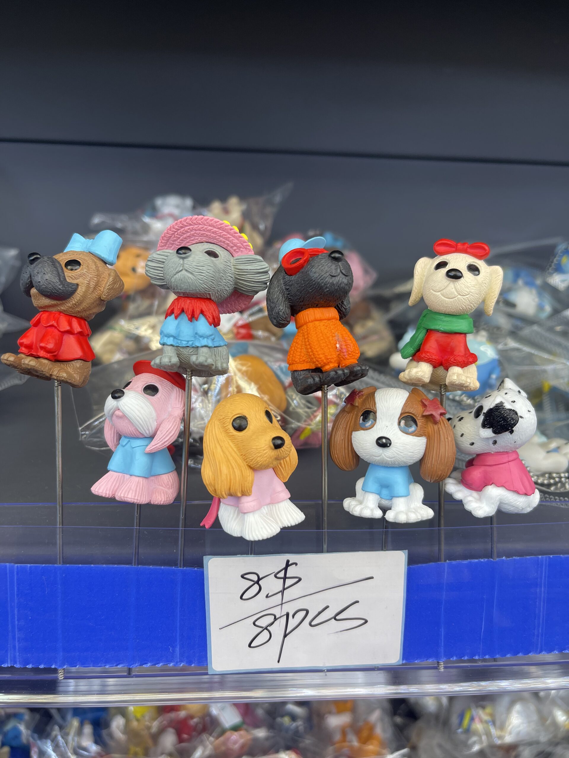 Vintage Fashion Dog Resin Figurine Set (8pcs) – Cute Puppy with Outfits