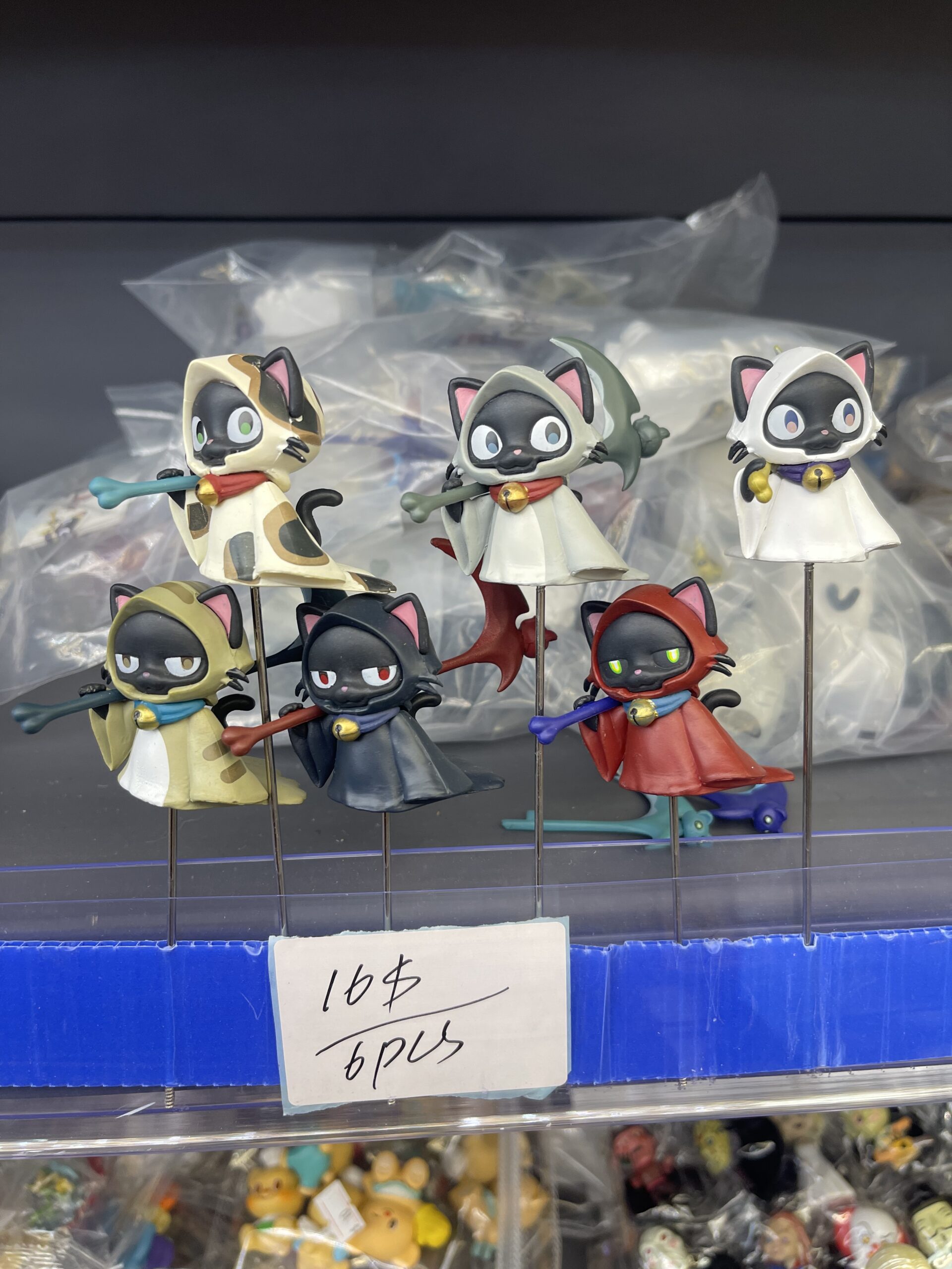 Ghost Cat Mini Figurine Set (6pcs) – Halloween Witch & Magic Styles